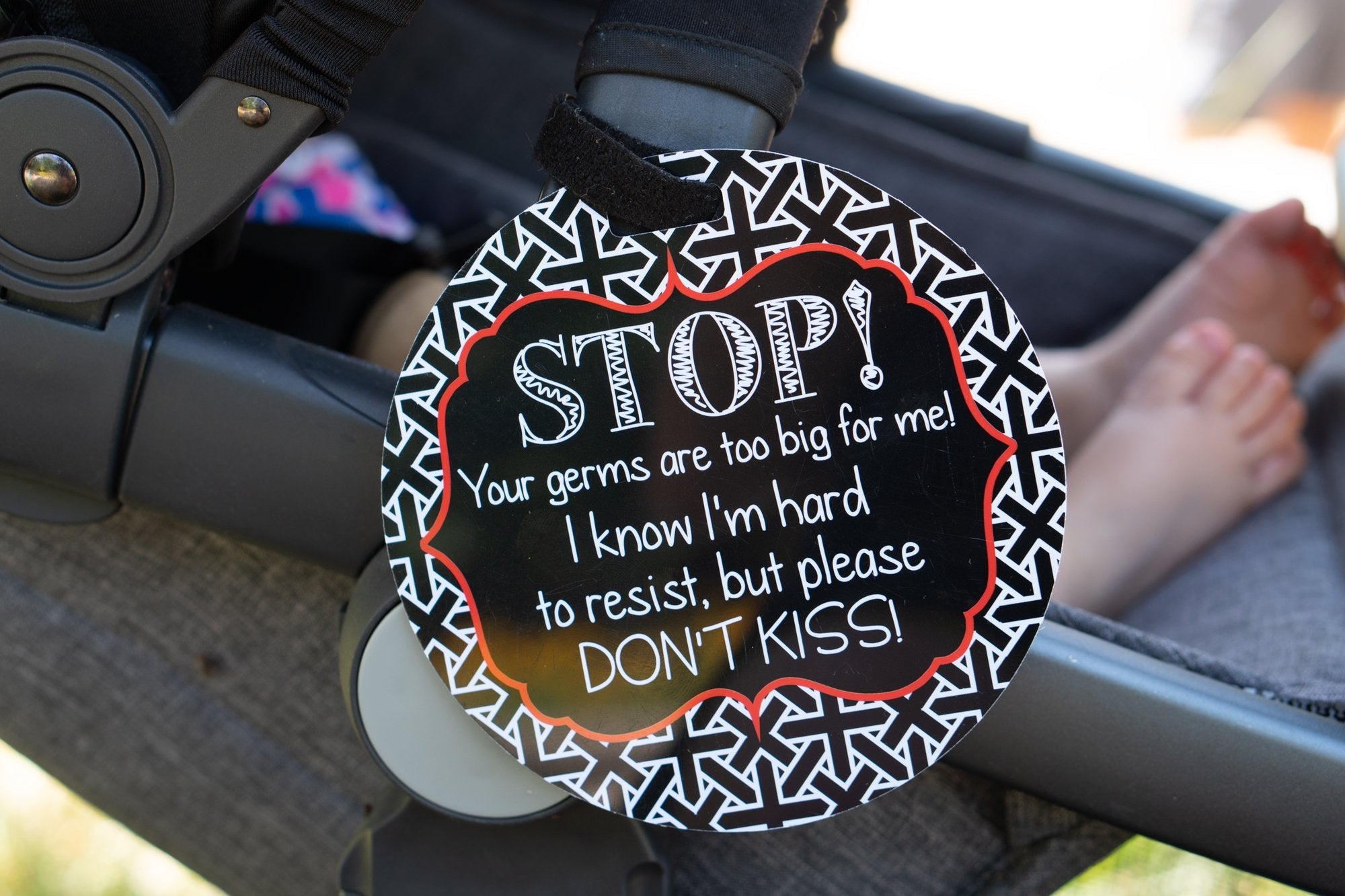 No Kissing Car Seat and Stroller Tag - Premium Infant Accessories from Three Little Tots - Just $9.95! Shop now at Pat's Monograms